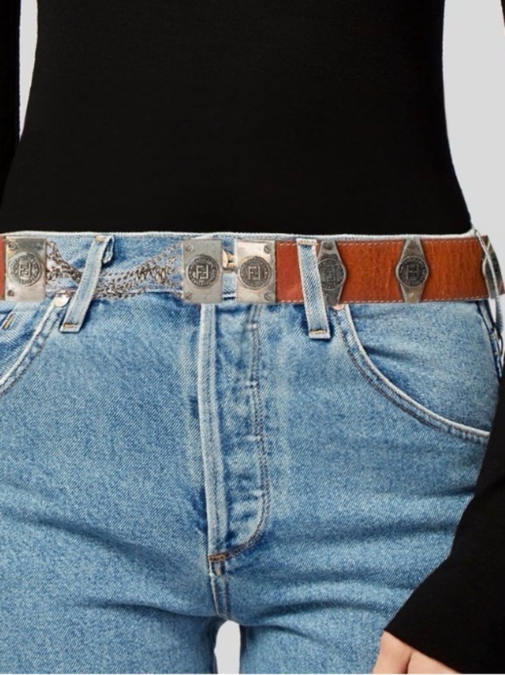 Fendi Brown Leather Women’s Chain Belt with Silver-Tone Hardware